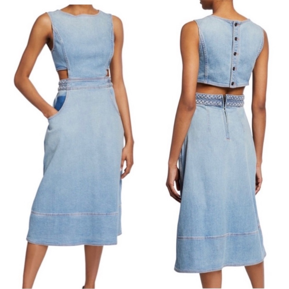 Current/Elliot denim cutout dress with braided detail and button down back NWOT